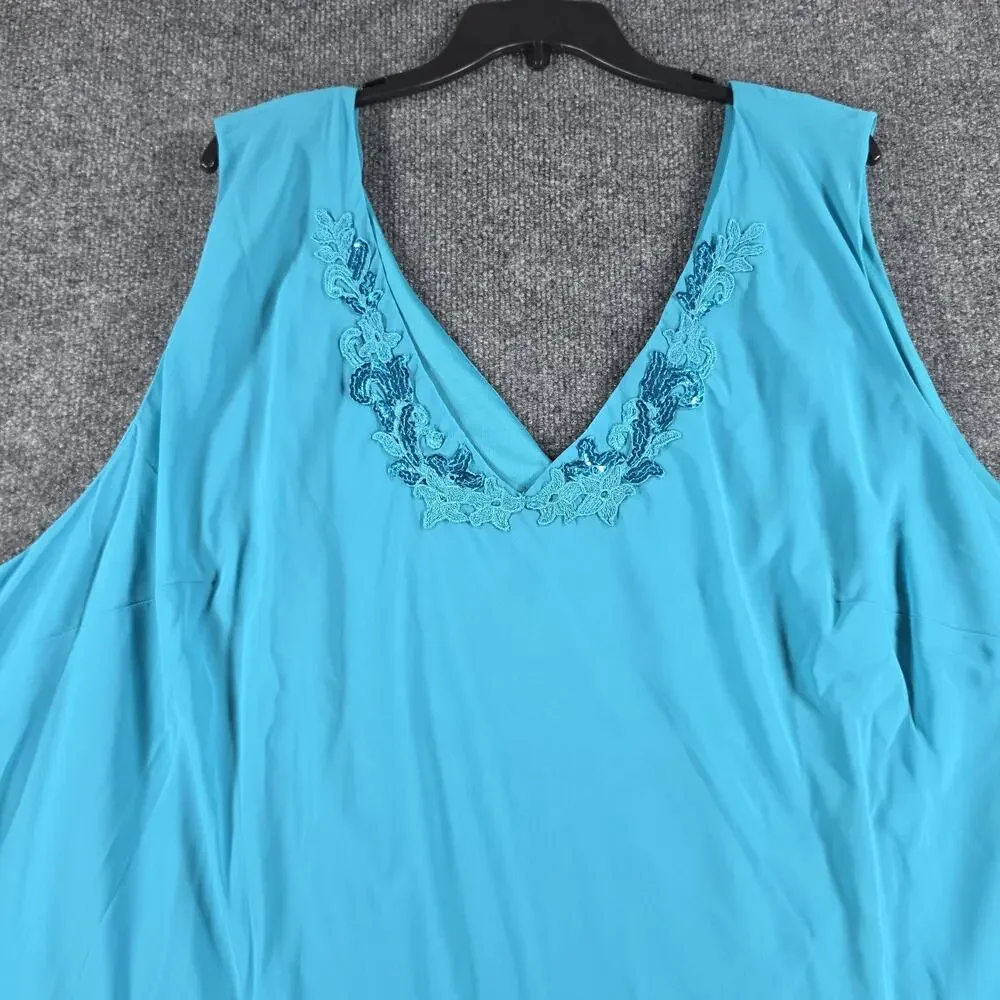 Roaman's Women 40W Turquoise 2 Piece Dress Duster Sequin Embroidered Plus Size